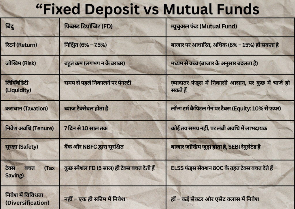 Fixed Deposit vs. Mutual Funds: What’s Right for You?फिक्स्ड डिपॉजिट vs. म्यूचुअल फंड: आपके लिए क्या बेहतर है?